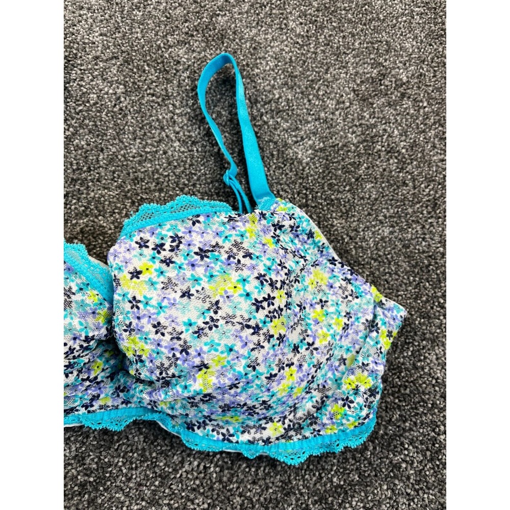 Victoria's Secret Bra Womens 34‎ D Flowered Underwire Padded Lined Demi Blue - Picture 3 of 9